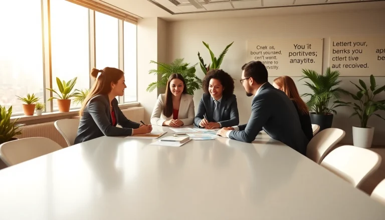 Engaged professionals in a meeting, exemplifying effective business coaching service collaboration.