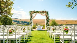 Capture the charm of Clarksburg Wedding Venues with a romantic ceremony setting amidst nature.