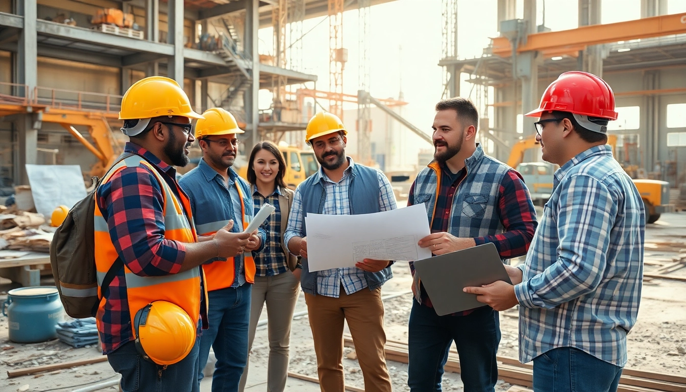 Engage with construction advocacy carolinas in a vibrant construction site scene featuring diverse professionals.