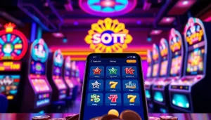 Menampilkan antarmuka permainan slot online situs slot depo 5k dengan mesin slot berwarna-warni.