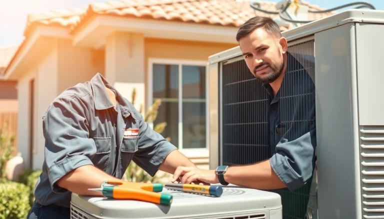 Technician performing ac repair glendale az in a residential setting with tools ready.