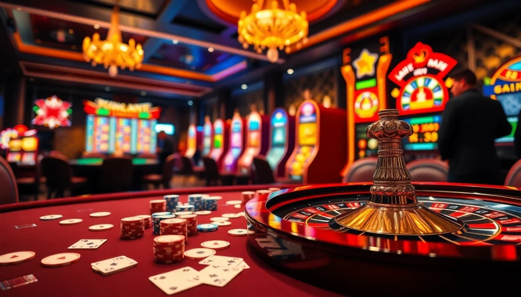 Players enjoying exciting games at EV88 Casino with vibrant tables and luxury gaming elements.