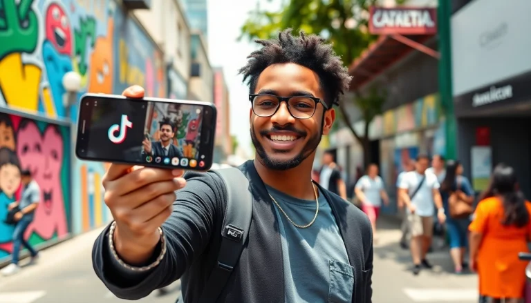 Engaging TikTok creator utilizing paid links for TikTok creators in a vibrant urban environment.