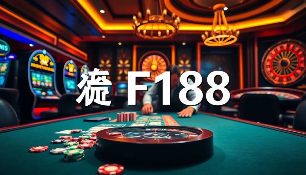 Engaging scene of เจ้ามือรับแทง F168 with vibrant poker chips and elegant casino ambiance.