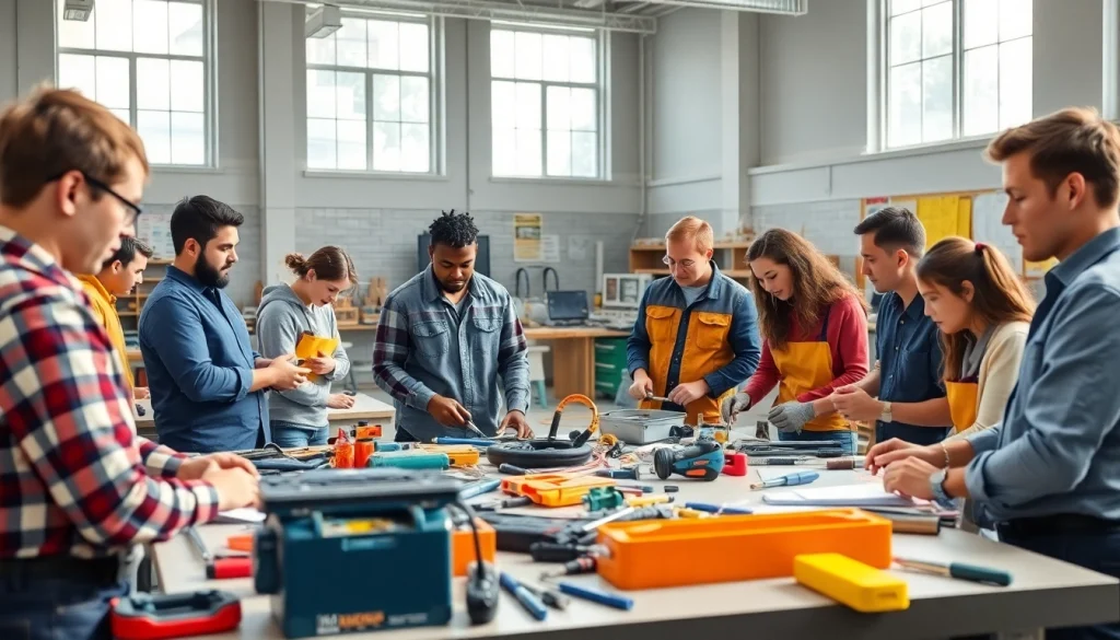 Students training in trade schools oahu, engaged in hands-on learning with tools.