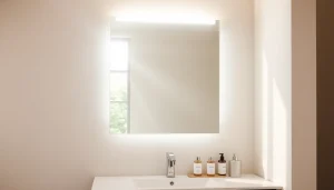 Illuminate your space with a modern bathroom mirror with LED light showcasing sleek design.