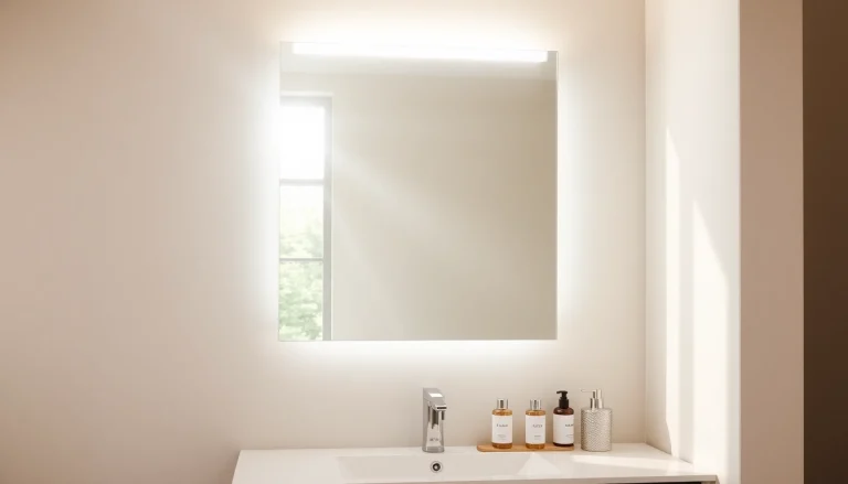 Illuminate your space with a modern bathroom mirror with LED light showcasing sleek design.