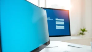 Fill out the eta uk application form on a sleek computer interface in a bright office.