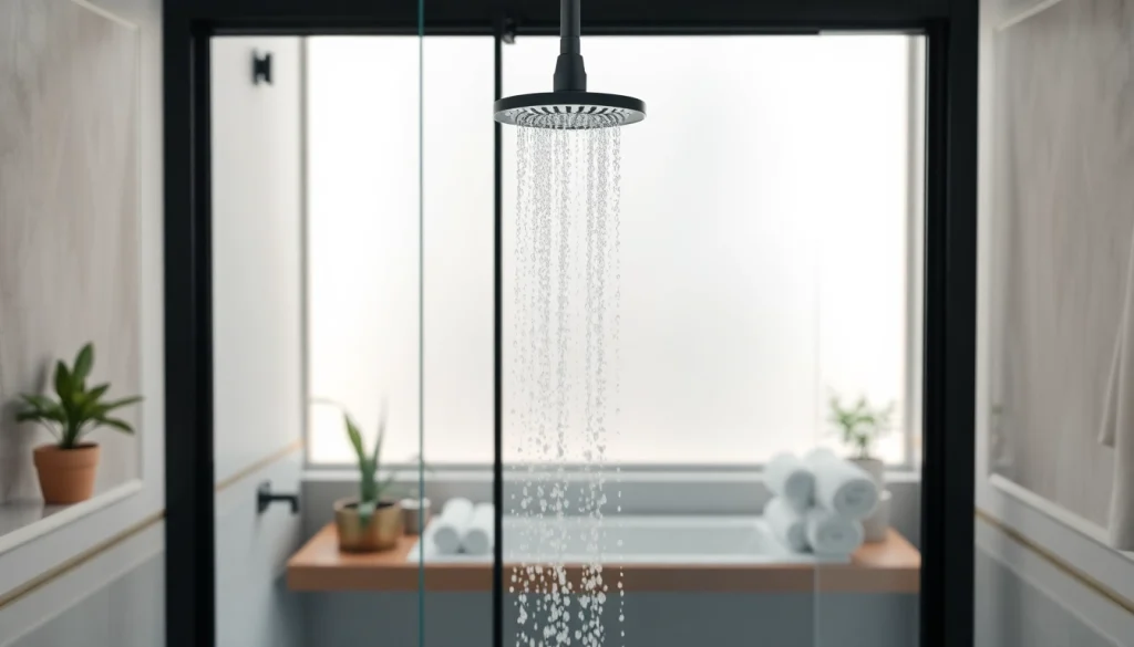 Stylish black shower door black frame in a luxurious bathroom setting, showcasing modern elegance.