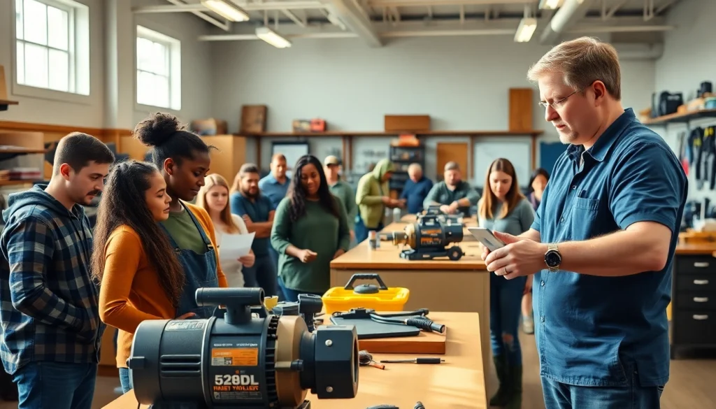 Engaged students in a trade school in Tennessee working with equipment and tools.