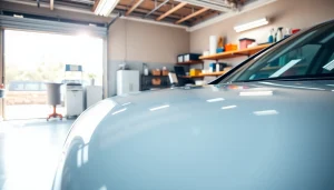 Bright and clean garage scene showcasing professional car detailing near me service.