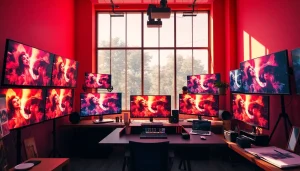 AI NSFW image generator showcasing creative digital art in a vibrant studio.