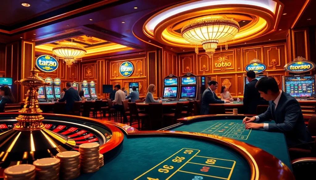 Players enjoying thrilling games at a casino depicting raja toto88 excitement and high-stakes action.