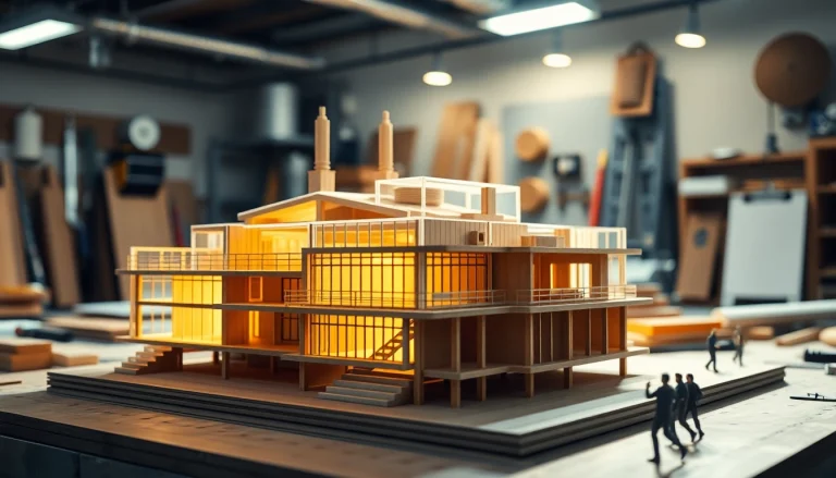 Architekturmodellbau Wuppertal: Detailliertes Modell im gut beleuchteten Workshop.