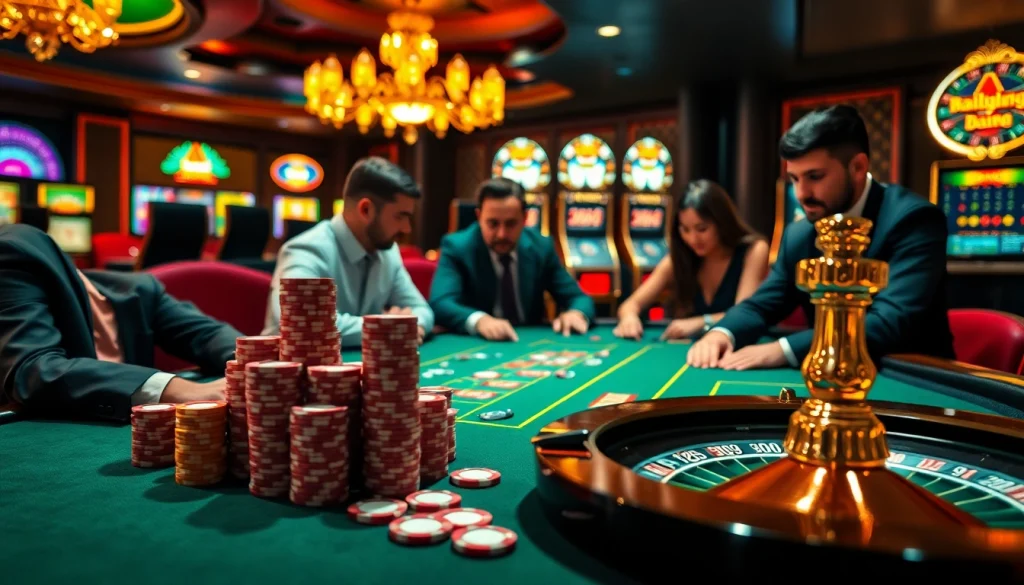 Players enjoying llink alternatif sbobet at a vibrant online casino table full of excitement and luxury.