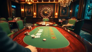 Experience high-stakes excitement at MM88's luxury casino, featuring vibrant tables and engaging players.