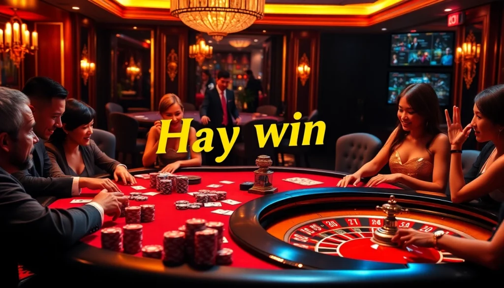 Experience the thrill of Hay win at a luxurious casino table filled with poker chips and cards.