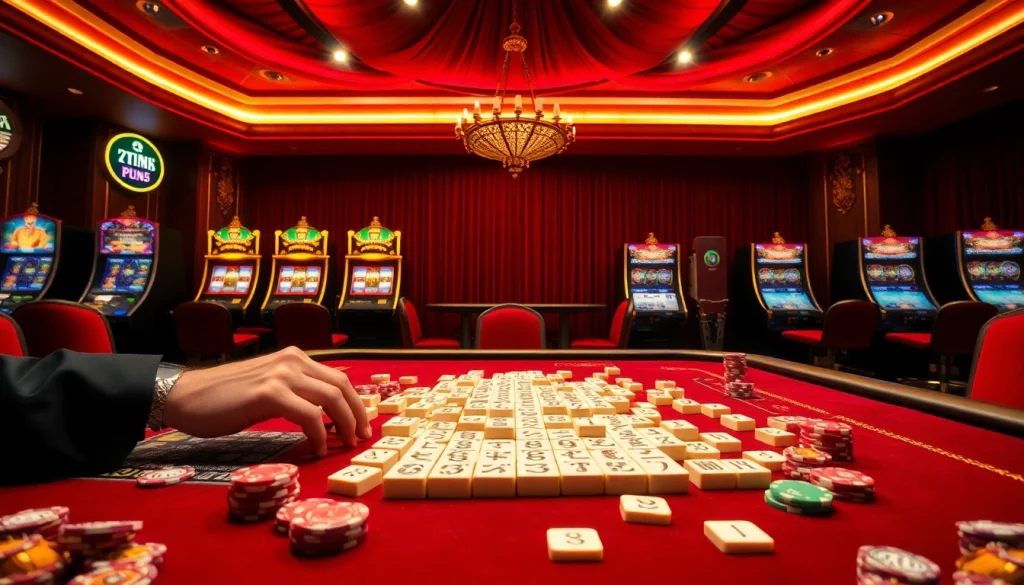 Match tiles in a thrilling link mahjong game on a luxury casino table.