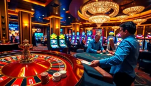 Engaging casino atmosphere at https://febet8.com with dealers, players, and roulette excitement.