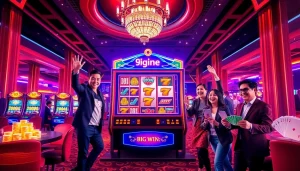 Pemain yang menang menikmati momen mendebarkan di mesin slot Deposit 1K dalam suasana kasino yang glamor.