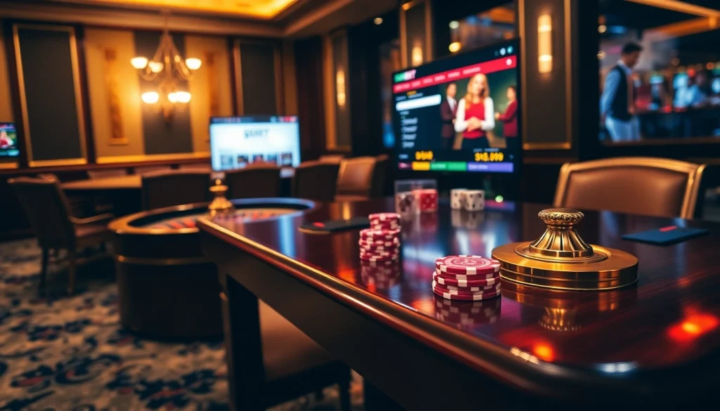 Experience the excitement of sbobet login terbaru in a luxurious casino setting with vibrant poker chips and roulette.