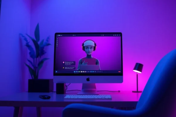 An inviting digital space showcasing NSFW AI interactions with a friendly AI character, designed for immersive chats.