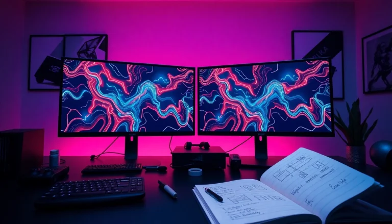 NSFW AI content generation scene showcasing high-tech creative workspace