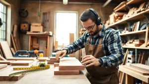 Carpentry Apprenticeship Near Me with a professional carpenter crafting wood in a bright workshop.