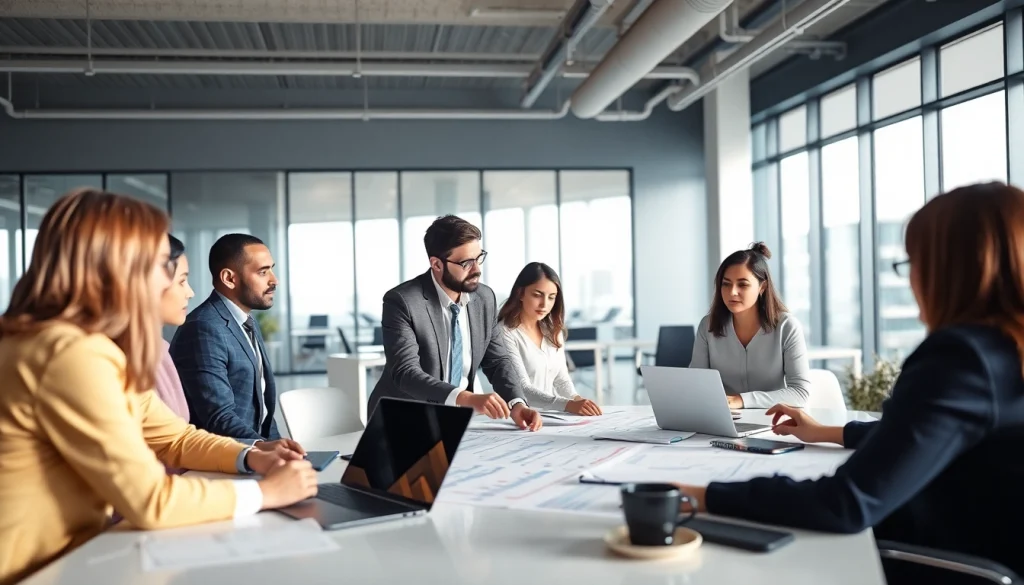 Engaging crisis management consultant leading a team discussion in a professional setting.