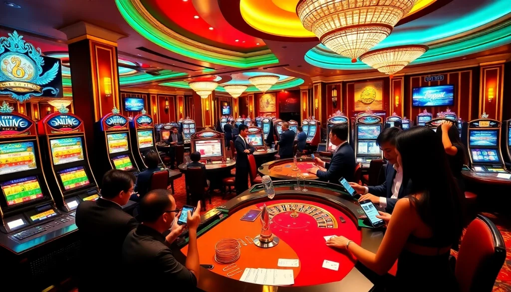 Experience situs deposit 5k excitement with vibrant casino tables and eager players betting.