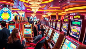 Players engaging with slot machines showcasing slot deposit 1k for enticing jackpots.