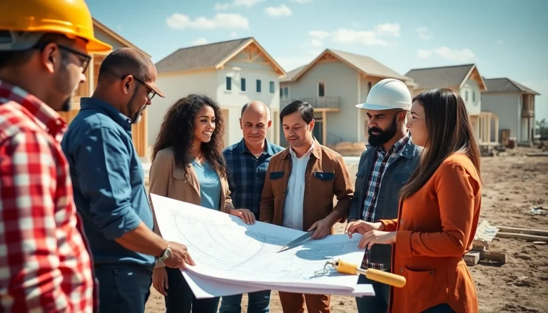 Texas association of builders uniting diverse builders at a lively construction site.