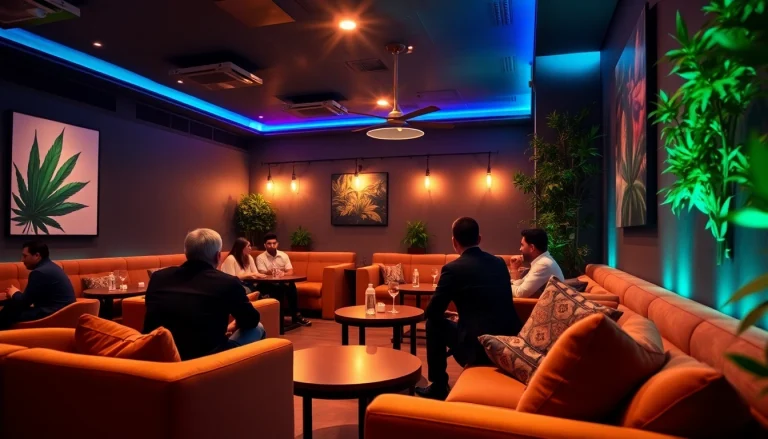 Experience the inviting ambiance of The Corner Cannabis Club Madrid with members socializing comfortably.