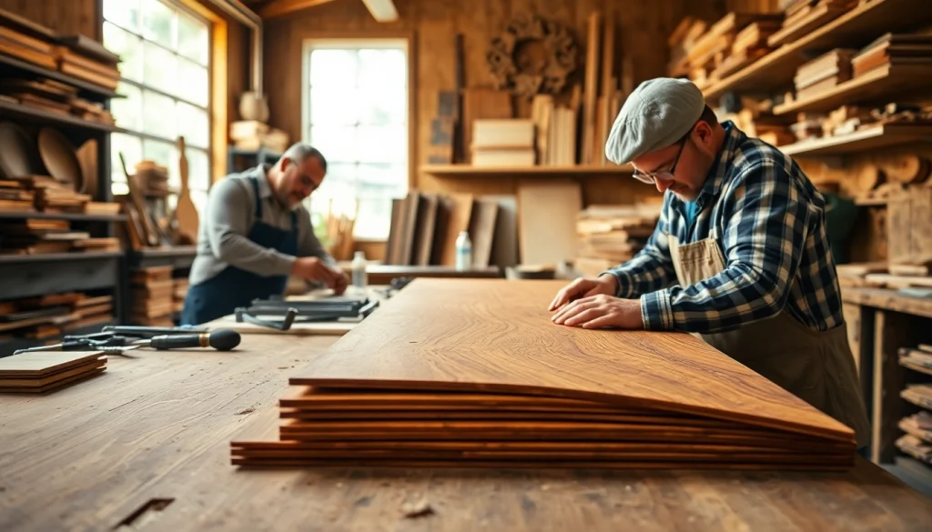 Artisans showcasing their skill in wood veneer craft at woodveneerhub with intricate patterns.