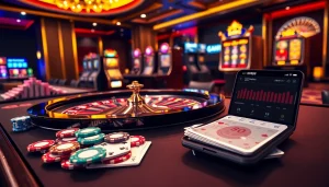 Experience the thrill of RR88 gaming with a luxurious casino scene featuring roulette, cards, and slot tickets.