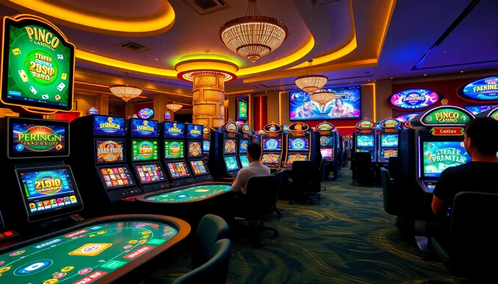 Pinco Casino demo versiya ilə oyun təsvirlərini nümayiş etdirən rəqəmsal kazino mühiti.