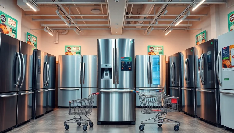 Showcase of refrigerator sales featuring modern designs and inviting display.