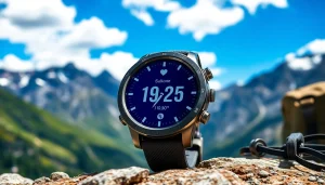 Interact with the Explorer Plus GPS Smart Watch in an adventure setting showcasing its rugged features.