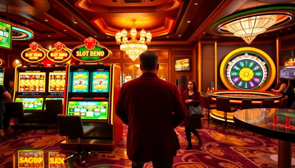 Players enjoying the slot demo scatter hitam game in a luxurious casino setting.