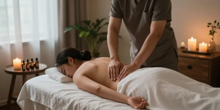 Massage therapy session showcasing a relaxing Swedish massage experience with serene atmosphere and soft lighting.